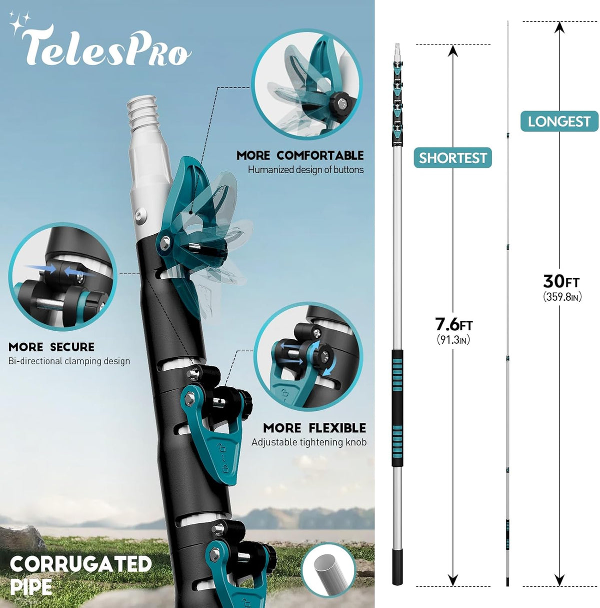 30 Foot High-Reach Duster Kit with 6-24FT Extendable Pole - High Ceiling Duster Cleaning Kit with