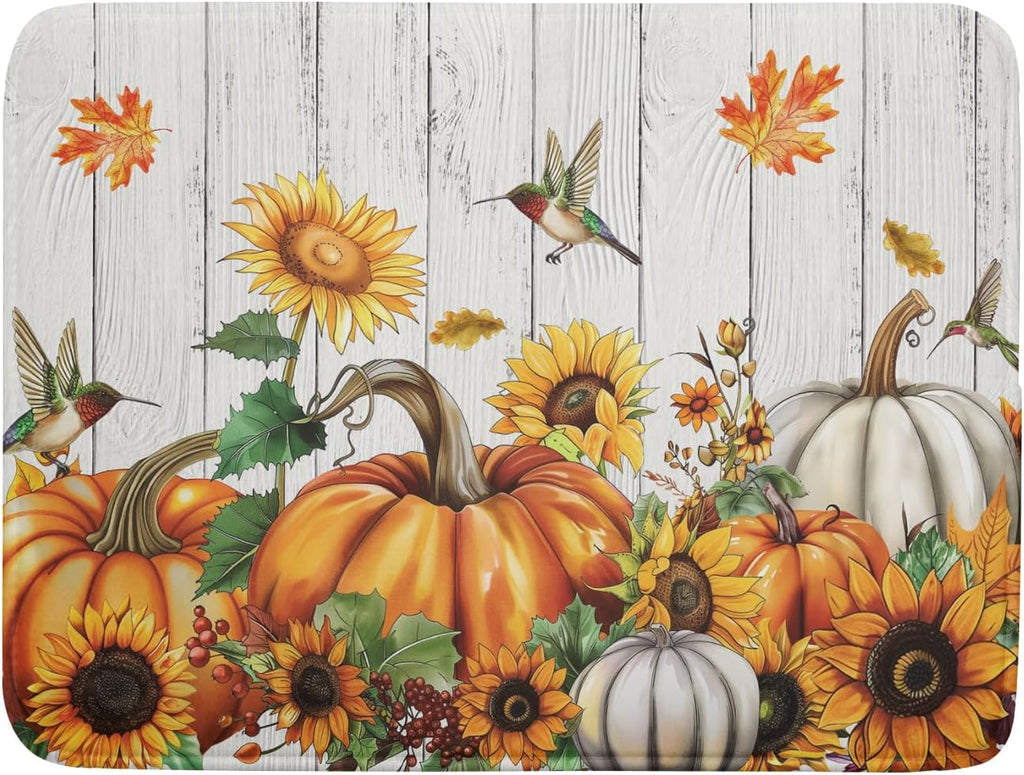 Fall Sunflower Maple Leaves Dish Drying Mat for Kitchen Counter Autumn Harvest Pumpkin Dish Drying