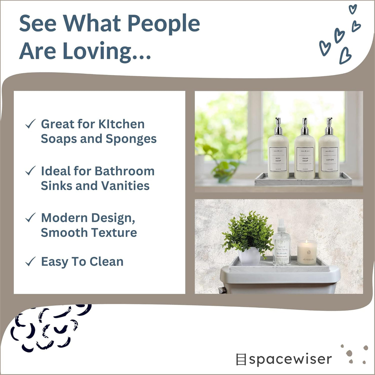 Countertop and Vanity Tray - 11.7" Silicone Bathroom Tray Countertop, Dish Soap Trays for Kitchen