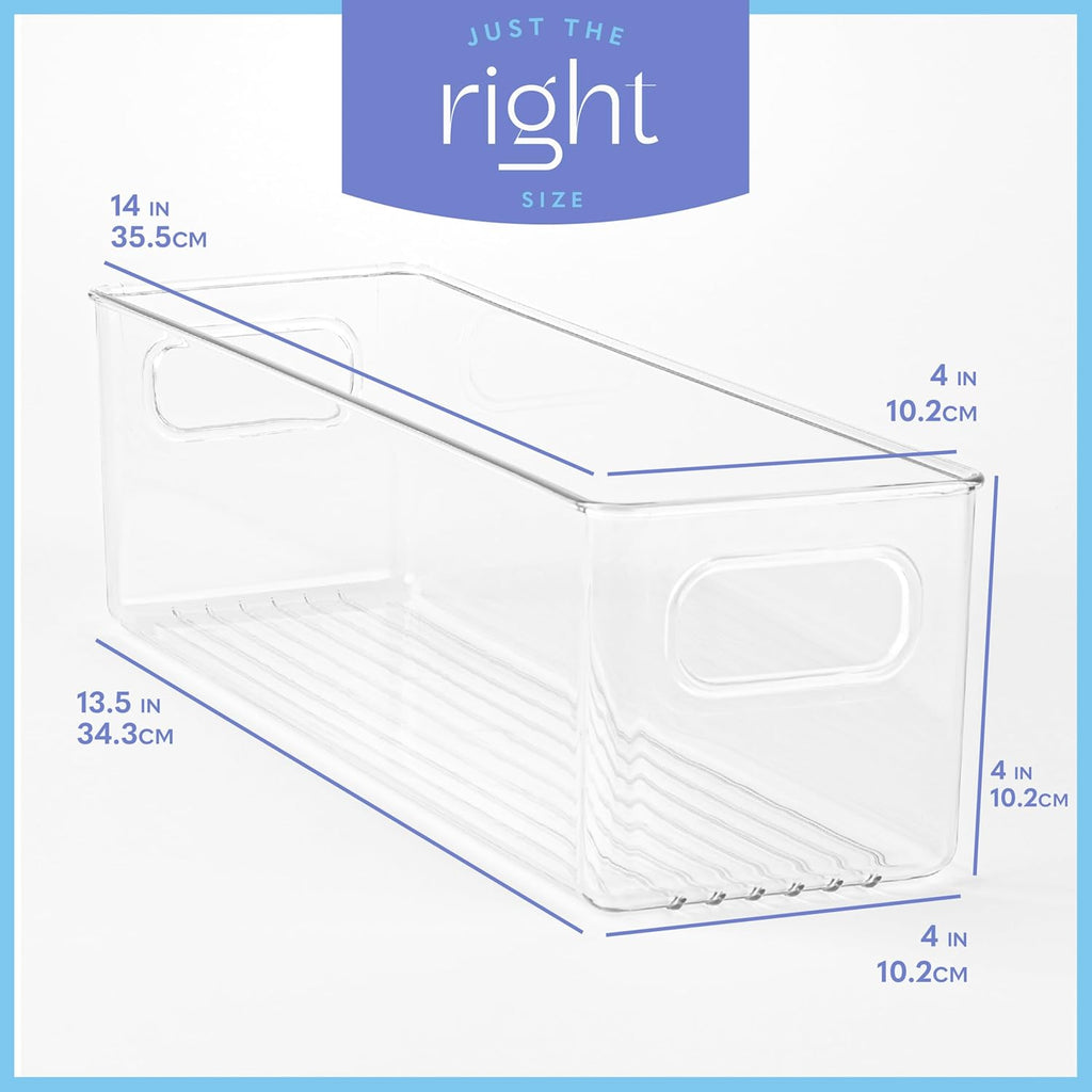 Plastic Food Storage 4 Pack Clear Container Bin with Handles for Organizing Kitchen, Pantry
