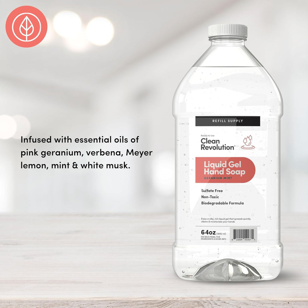 Clean Revolution Liquid Gel Hand Soap, Silky Rich Liquid, Quick Lather, Fast Rinsing, Contains Real