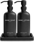 Black Glass Soap and Lotion Dispenser Set with Tray by Brighter Barns - Hand Soap Dispenser
