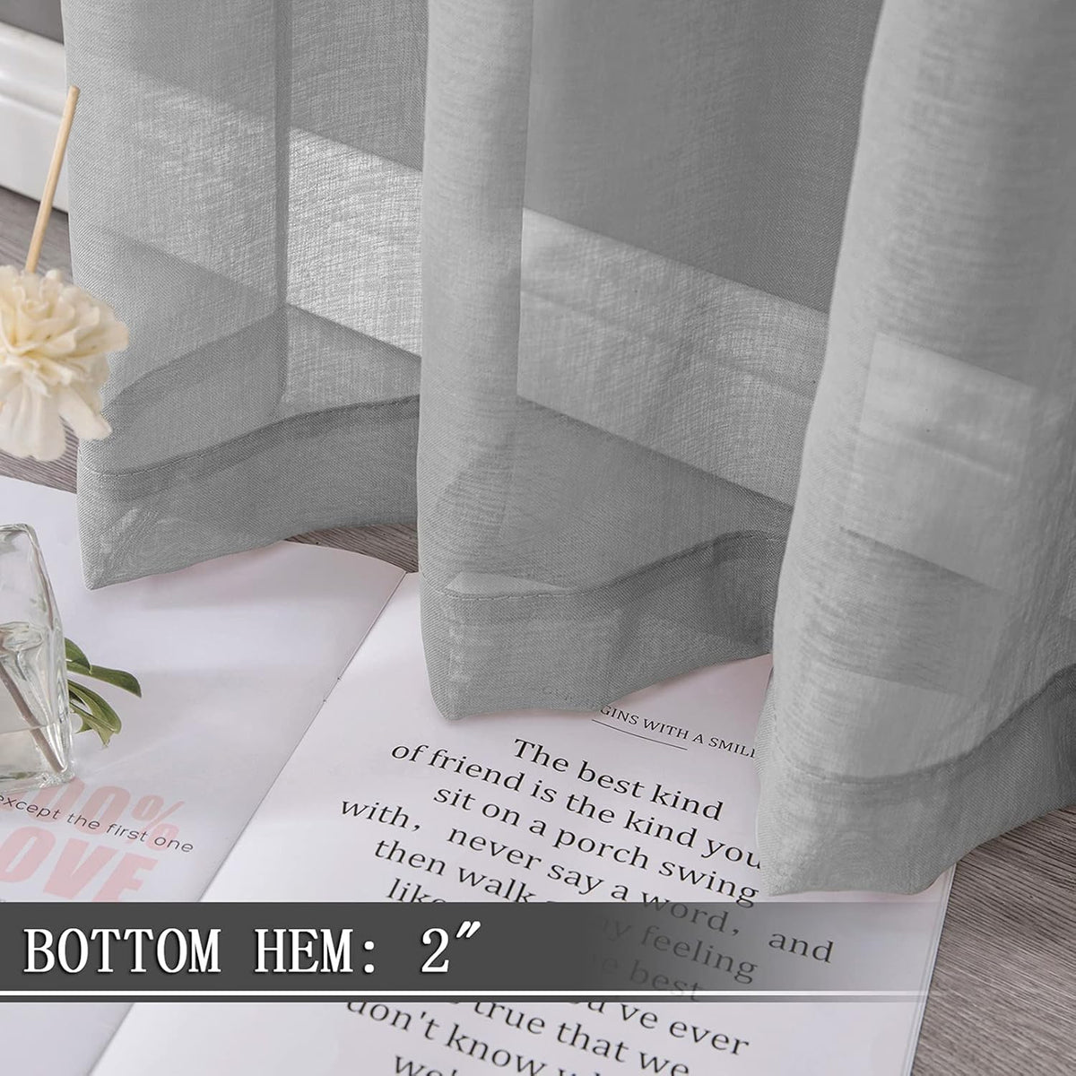 Tollpiz Sheer Curtain Linen Textured Bedroom Curtains Sheer Light Filtering Rod Pocket Voile