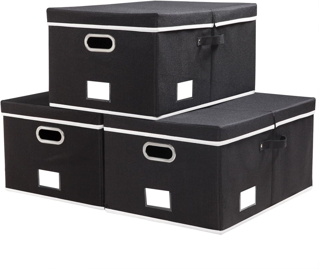 PRANDOM Storage Boxes with Lids [3-Pack] Fabric Collapsible Storage Bins Organizer Containers