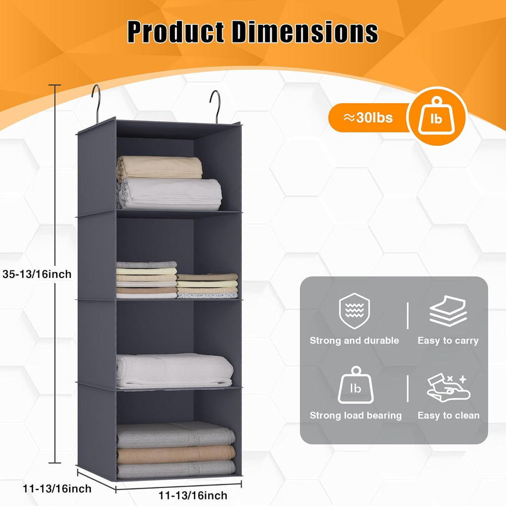 Hanging Closet Organizer, Easy Mount Foldable 4-Shelf Hanging Closet Wardrobe Storage Shelves