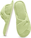 Evshine Summer House Slippers for Women Corduroy Cross Bow Indoor Slippers Open Toe Slip On Bedroom