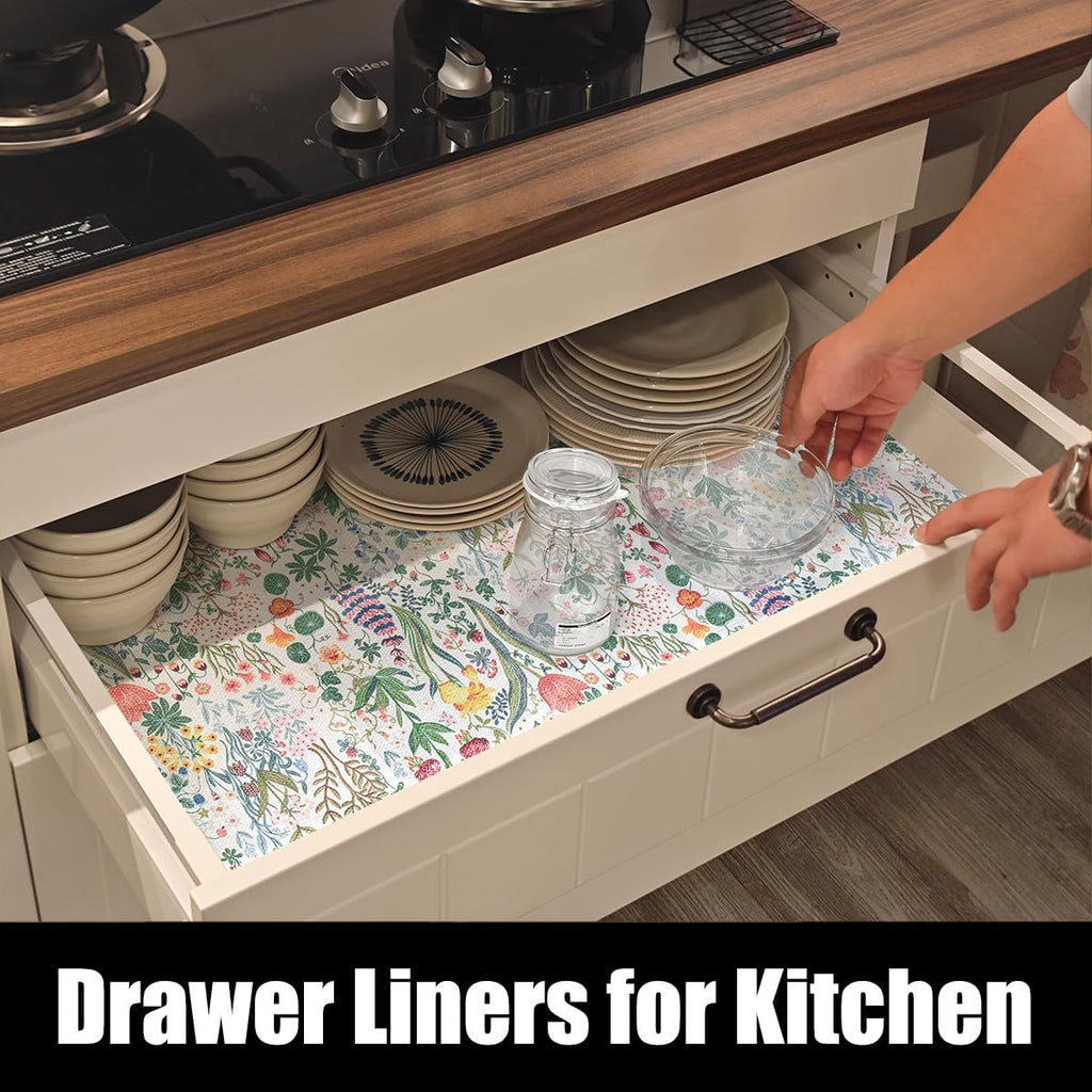 Floral Shelf Drawer Liners, 12IN x 20FT Non Adhesive and Strong Non-Slip Thickened Colorful Cabinet