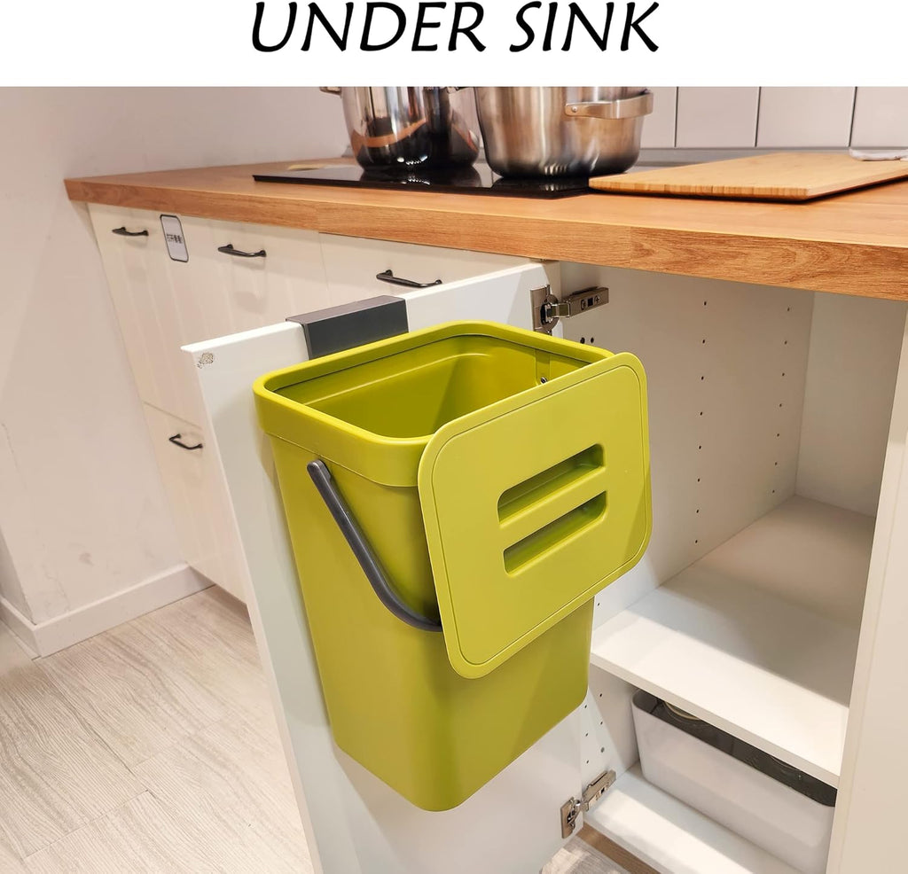 stonespace Small Trash Can with Lid，Mountable Indoor Compost Bucket, Hanging Trash Can with Lid for