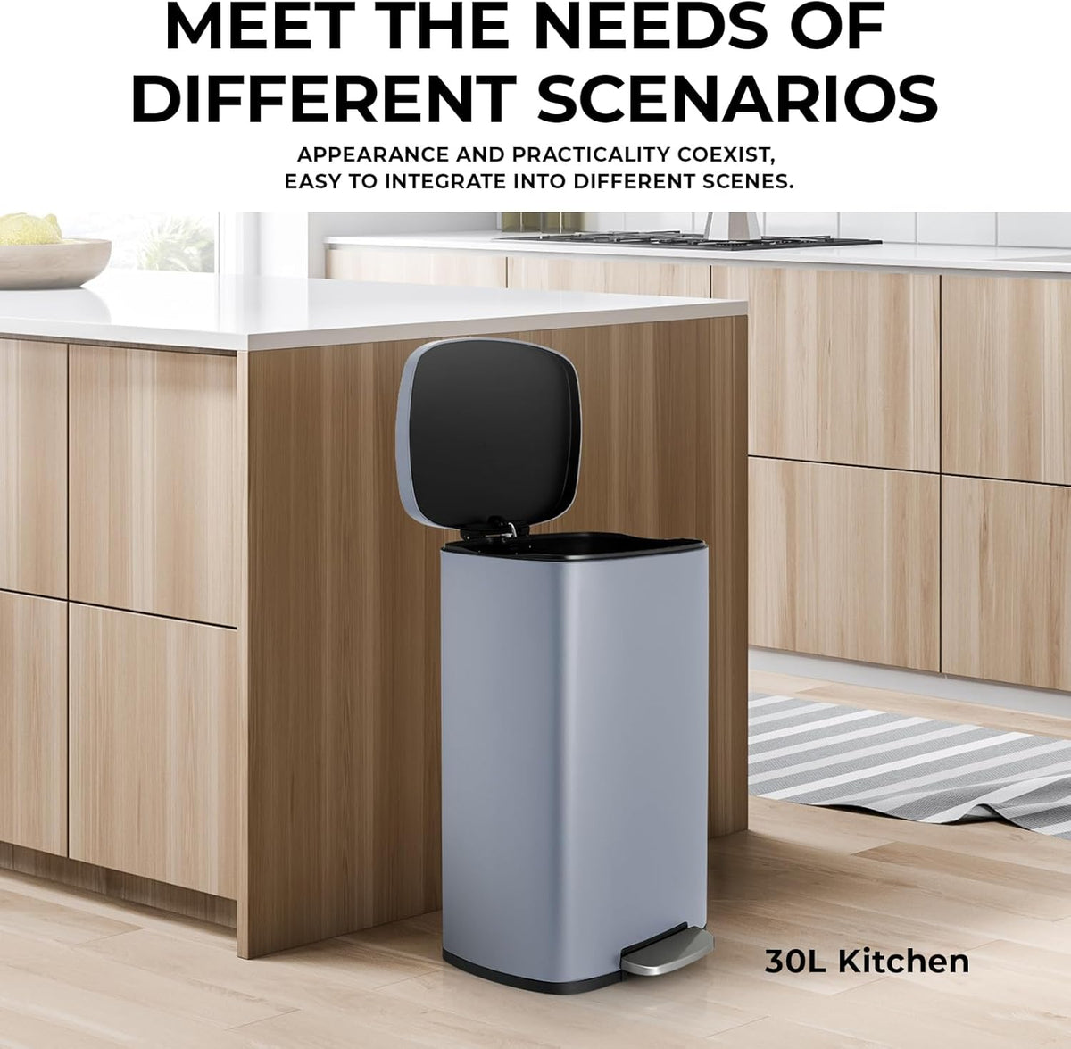 13.2 Gal Kitchen Trash Can, 50L Recycling or Garbage Bin, Brushed Stainless Steel Waste Basket