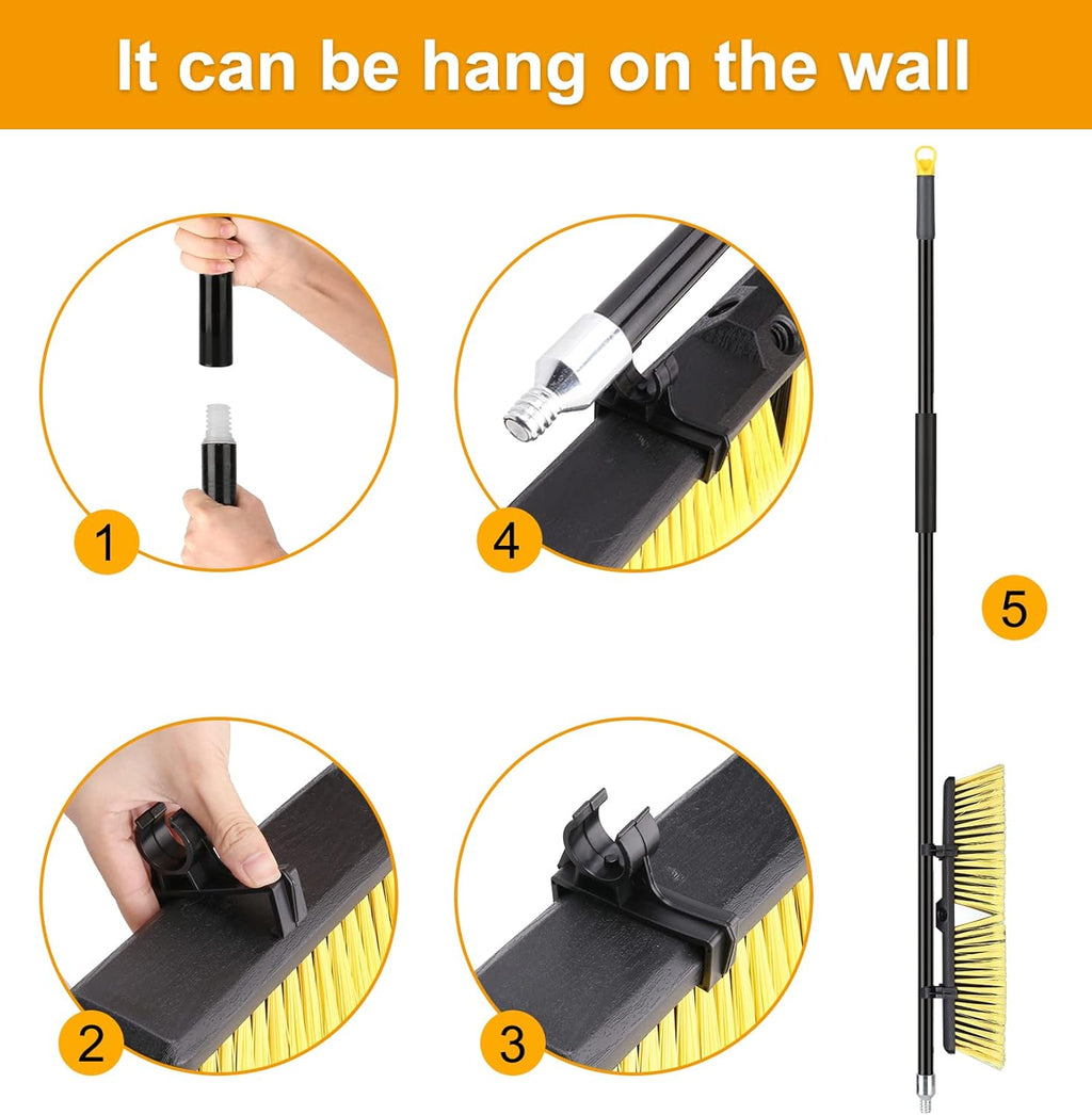 18 Inches Push Broom Outdoor- Heavy Duty Broom with 63" Long Handle for Deck Driveway Garage Yard