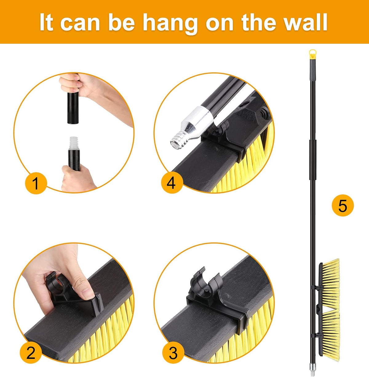 18 Inches Push Broom Outdoor- Heavy Duty Broom with 63" Long Handle for Deck Driveway Garage Yard