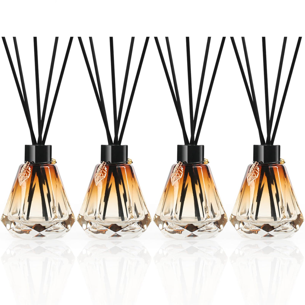 Reed Diffuser Set, 4 Empty Bottles with 20 Sticks, Diamond Style (4 PCS Black)
