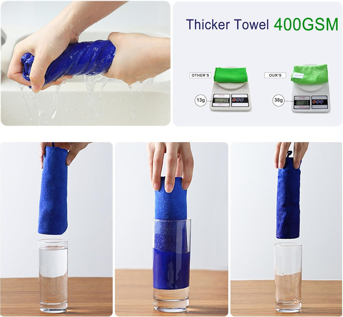 Microfiber Cloth 6Pack Cleaning Rags Absorbant Lint Free Cloth for House, Kitchen, Car, Glass