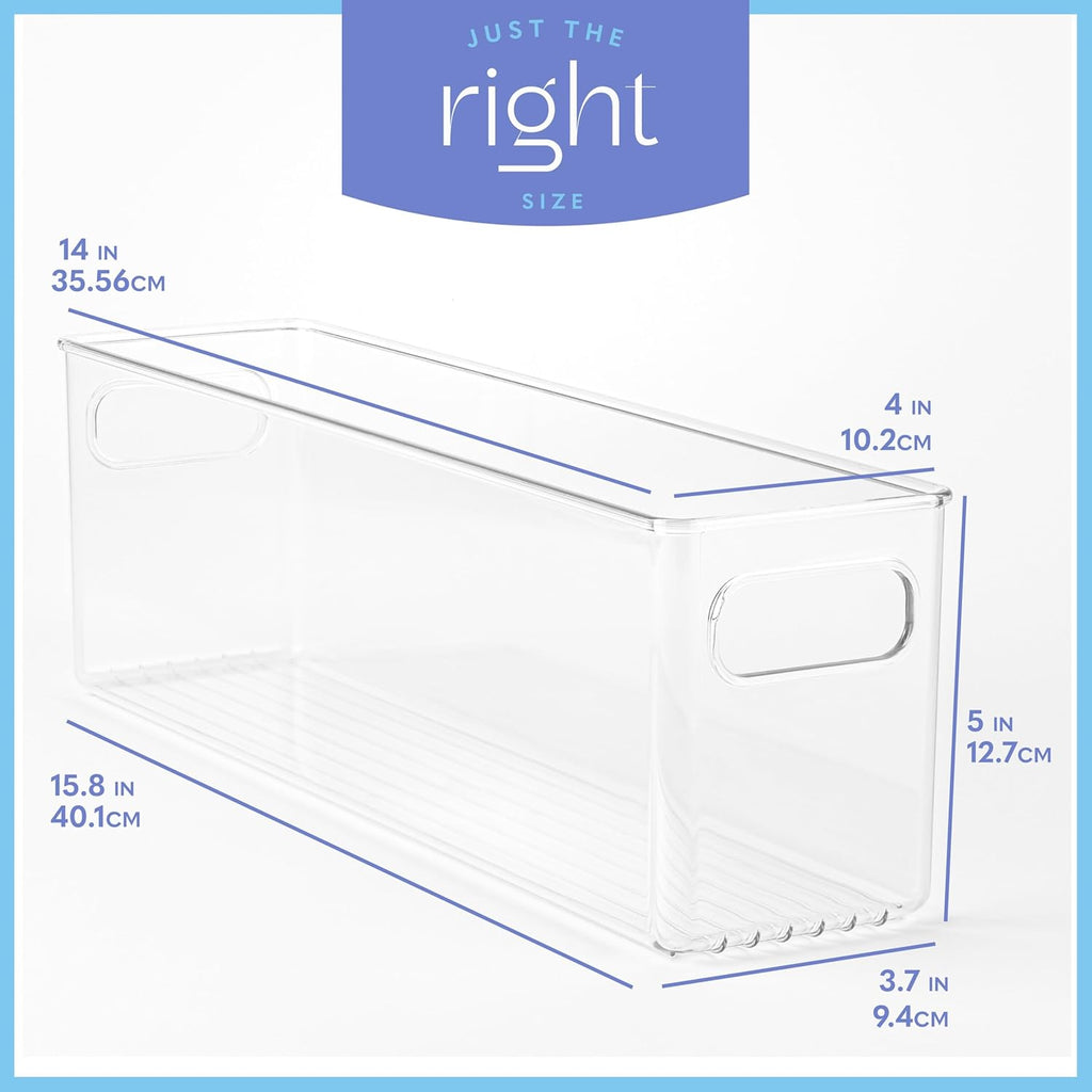 Plastic Food Storage 4 Pack Clear Container Bin with Handles for Organizing Kitchen, Pantry