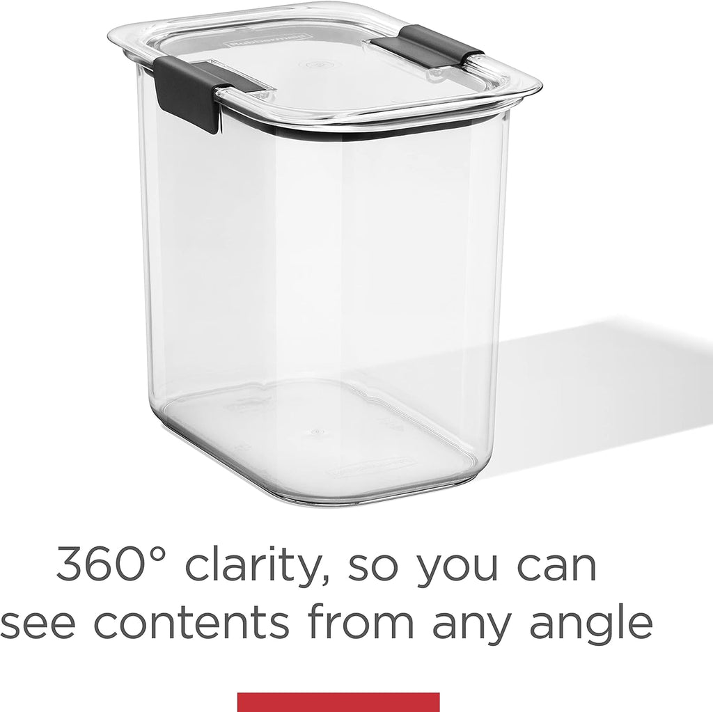 Rubbermaid Brilliance Food Storage Container, 16-Cup, Airtight | Clear/Grey | For Pantry