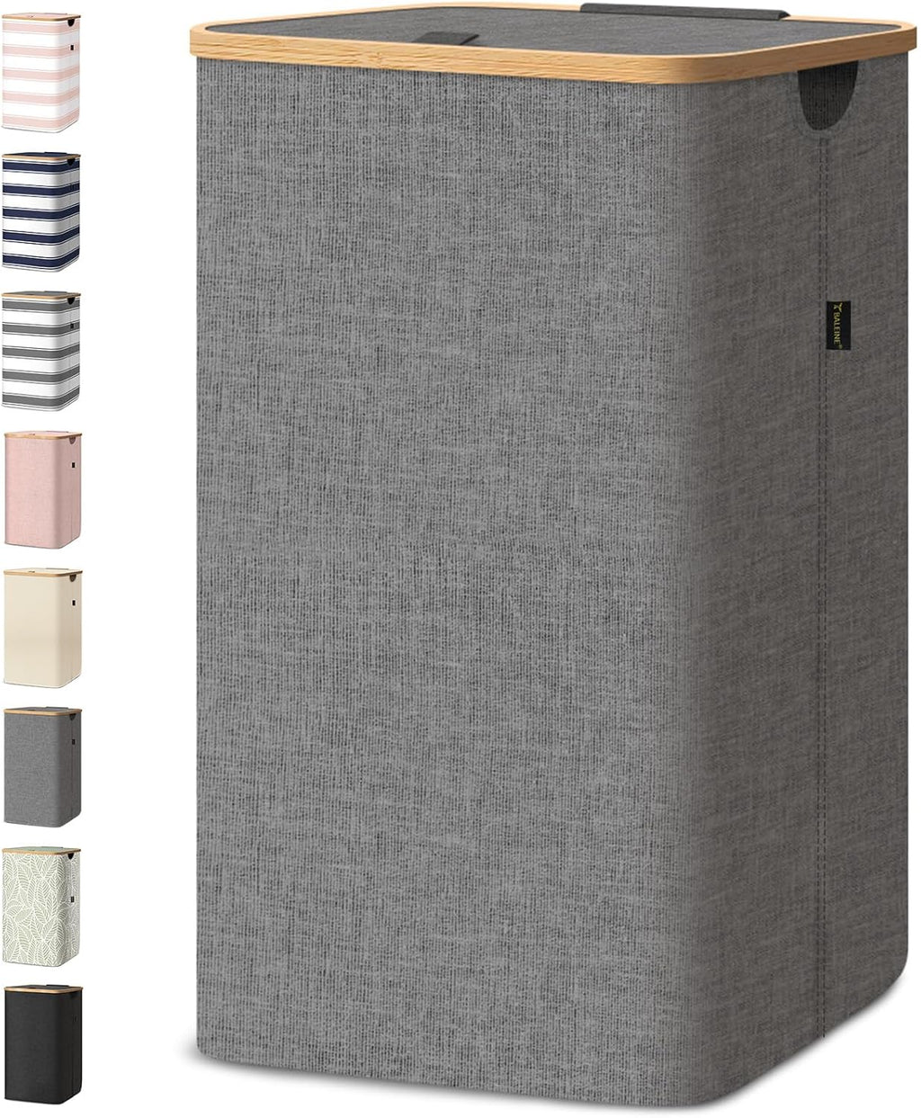 BALEINE Laundry Hamper with Lid, Tall Laundry Baskets with Bamboo Pull Handles, Large Laundry Bin