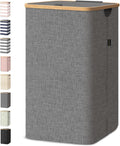 BALEINE Laundry Hamper with Lid, Tall Laundry Baskets with Bamboo Pull Handles, Large Laundry Bin