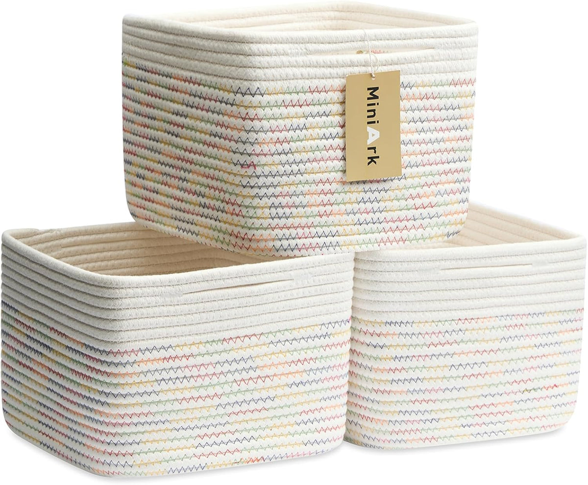 Small Organizing Baskets for Cubes Shelf, 9.7x9.7x7.1 Inch Rope Woven Storage Bins for Nursery