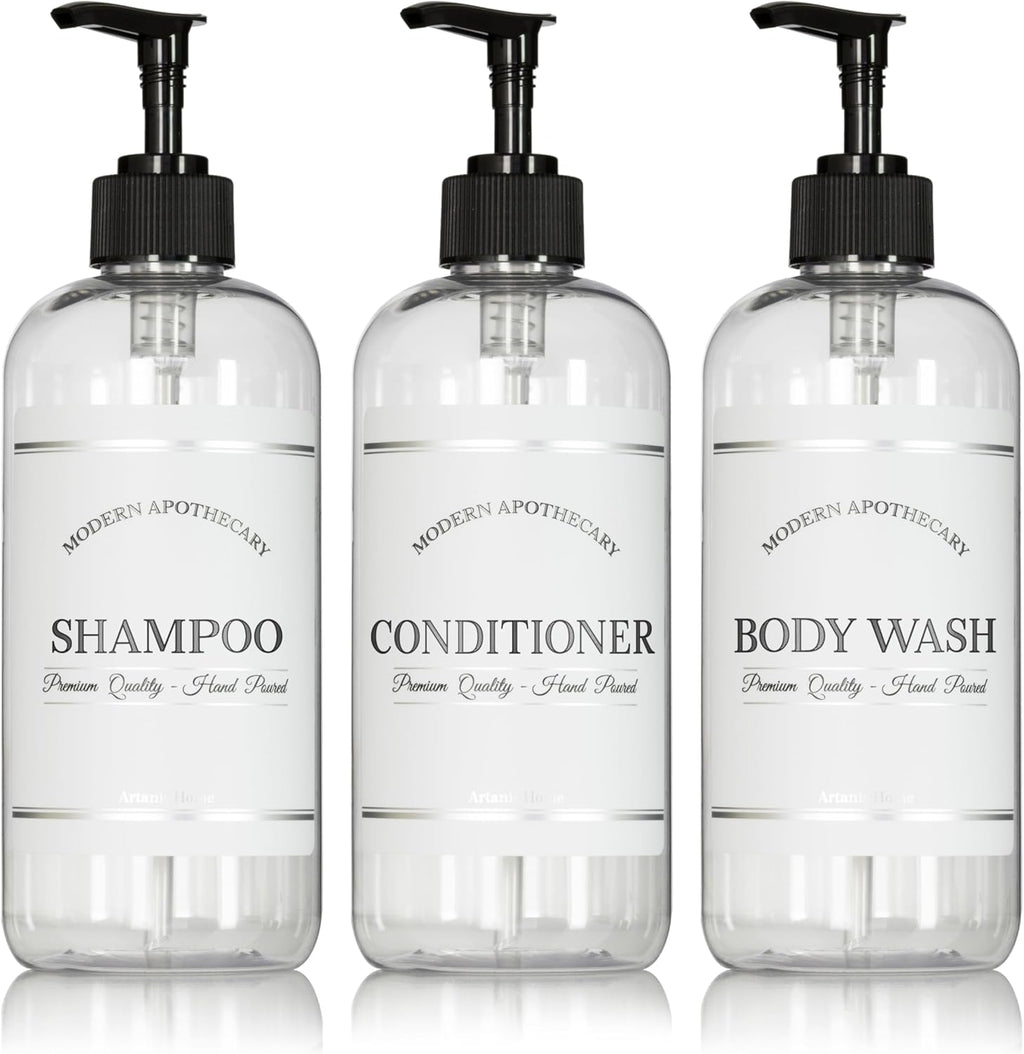 Clear Refillable Shampoo and Conditioner Bottles - Body Wash, Shampoo and Conditioner Dispenser