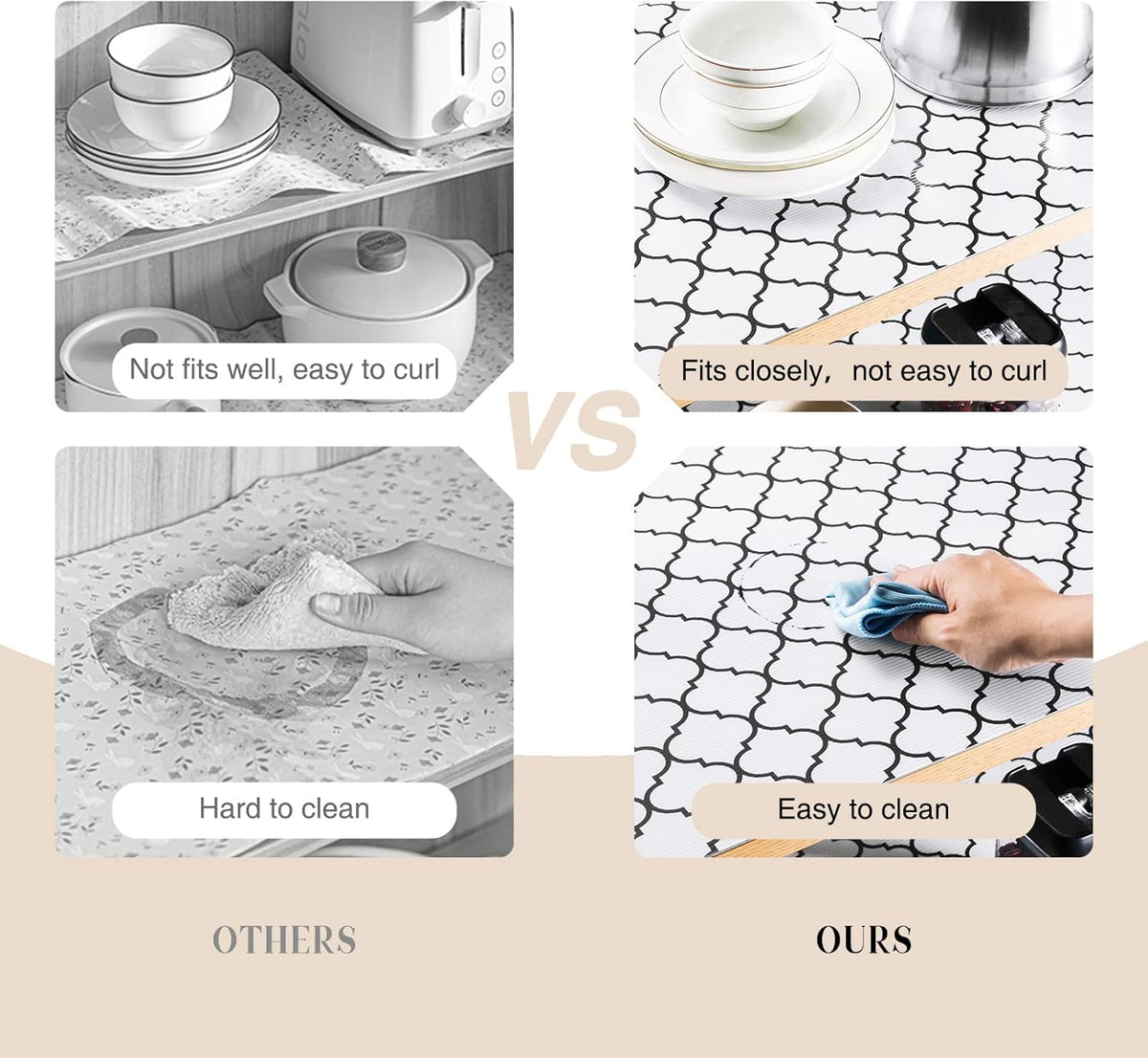 Glotoch 2 Rolls Non Adhesive Shelf Liners for Kitchen Cabinets, Non Slip Drawer Liners for Kitchen