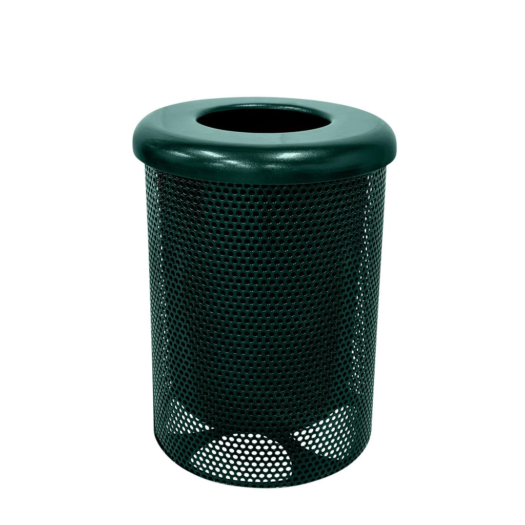 COATEDOUTDOORFURNITURE RFT-P-DGRN Heavy Duty Round Trash Receptacle with Flat Top, Liner Included