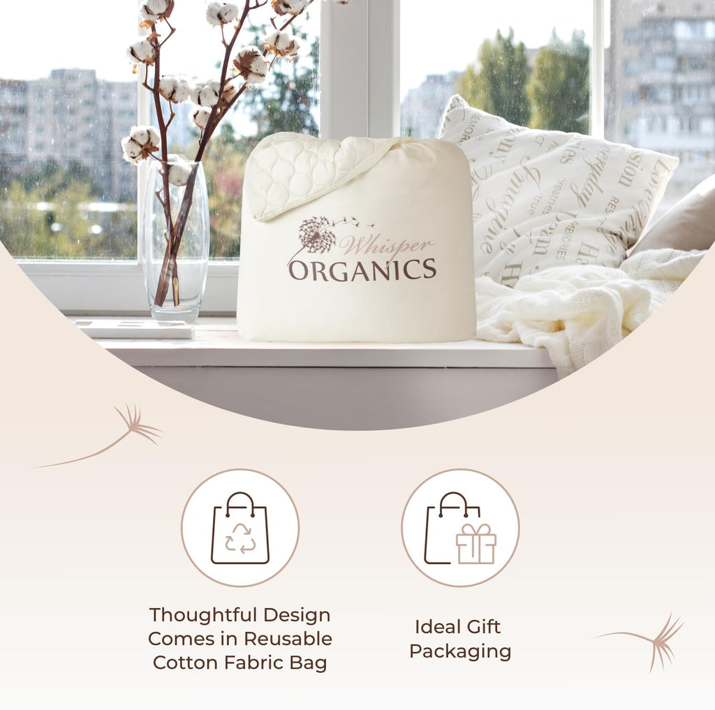 100% Cotton Organic Mattress Pad - Breathable & Cooling Mattress Protector King Size - Premium
