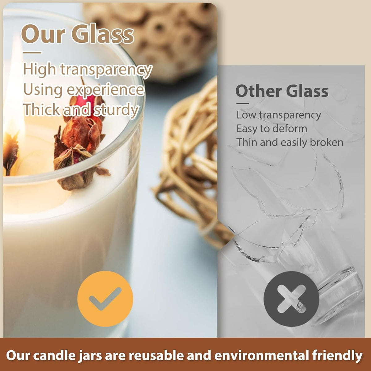 SHOWIN 14 OZ Thick Candle Jars for Making Candles 12 Pcs, 3 Wick Empty Jars with Wood Lids for