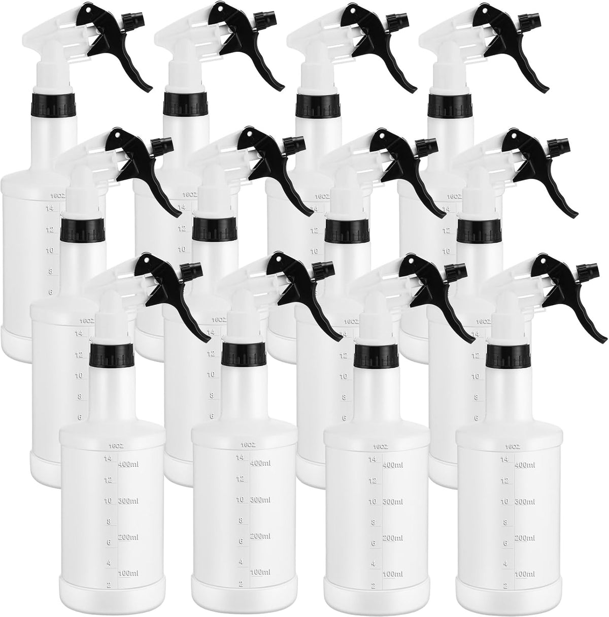Eccliy 12 Pcs 16 Oz Plastic Spray Bottle, Adjustable Empty Reusable Sprayer for Cleaning, Planting