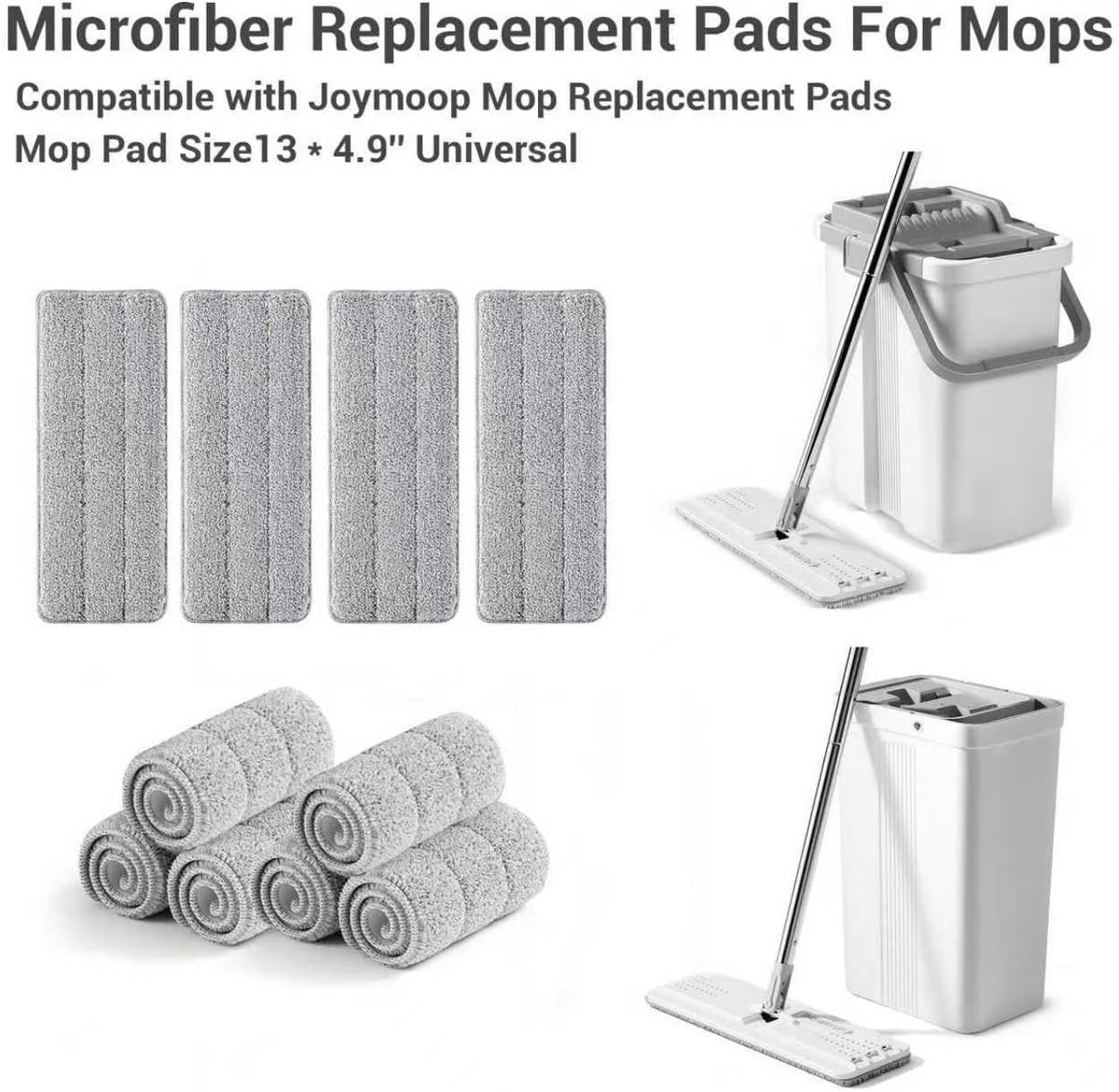 10Pcs Joymoop Mop Replacement Pads, 13 * 4.9'' Universal Mop Pads Mop Head Refills Washable Wet