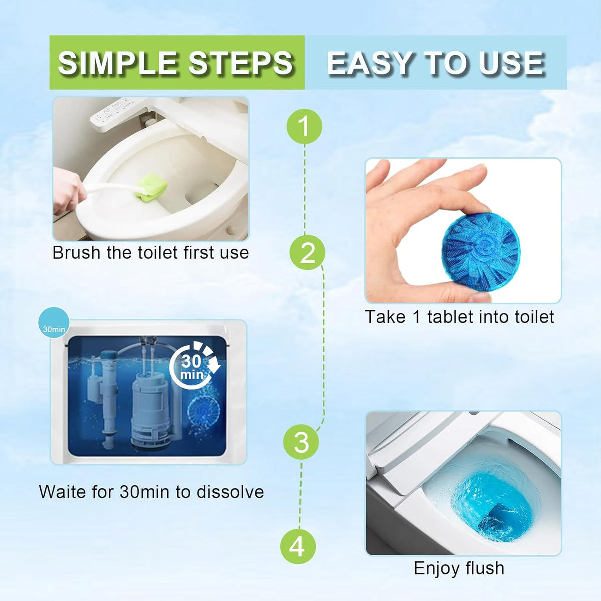 Toilet Bowl Cleaners,100 Pack Blue Toilet Bowl Tablets with Fresh Scent, Household Toilet Cleaner