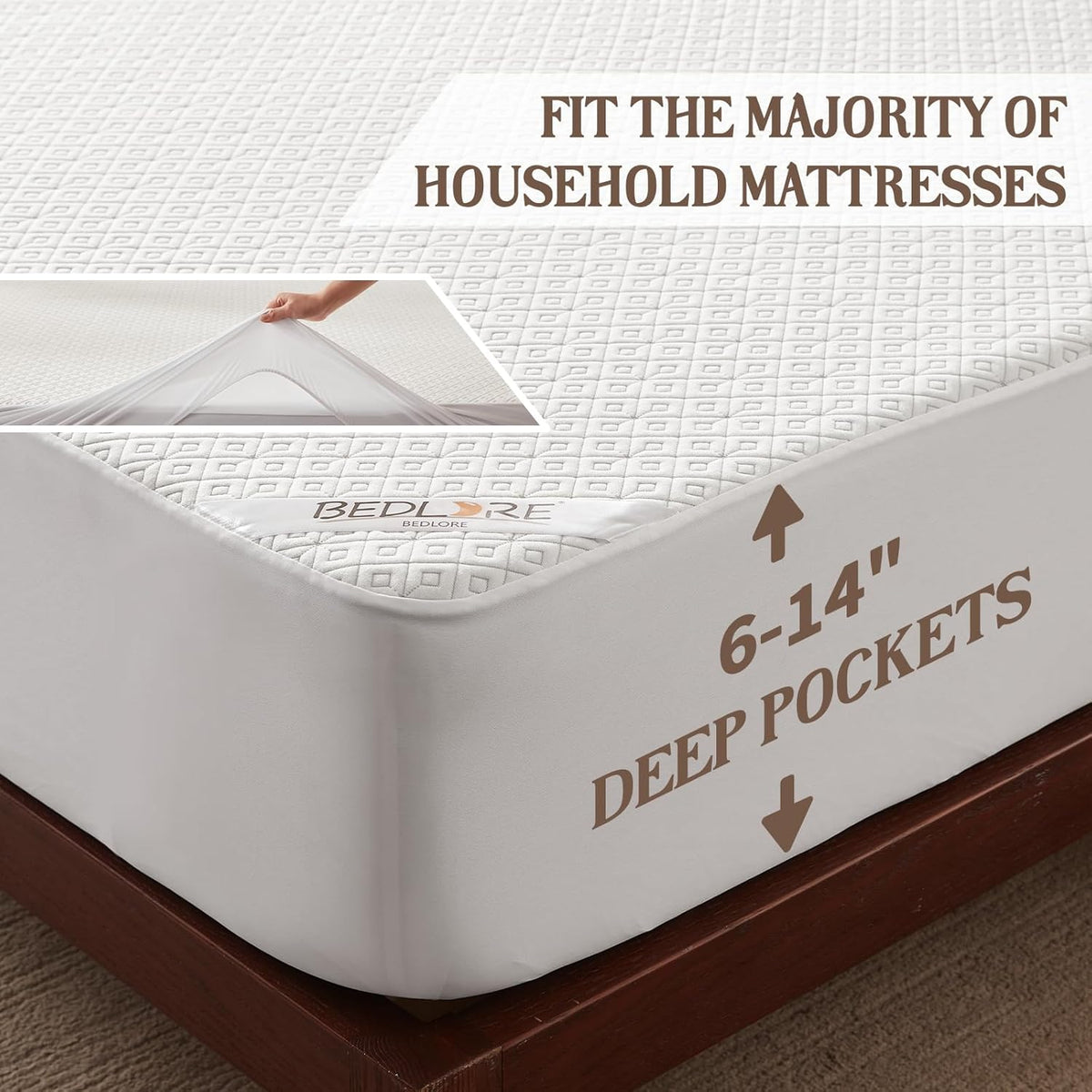 BEDLORE Waterproof Twin XL Mattress Protector, Noiseless Mattress Cover with Stretchable Pockets