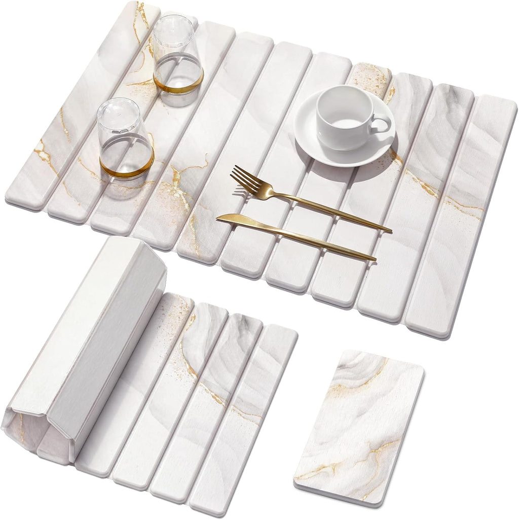 2 PCS Large Stone Dish Drying Mat for Kitchen Counter,Quick Dry Stone Dishes Mats,Marbled Water