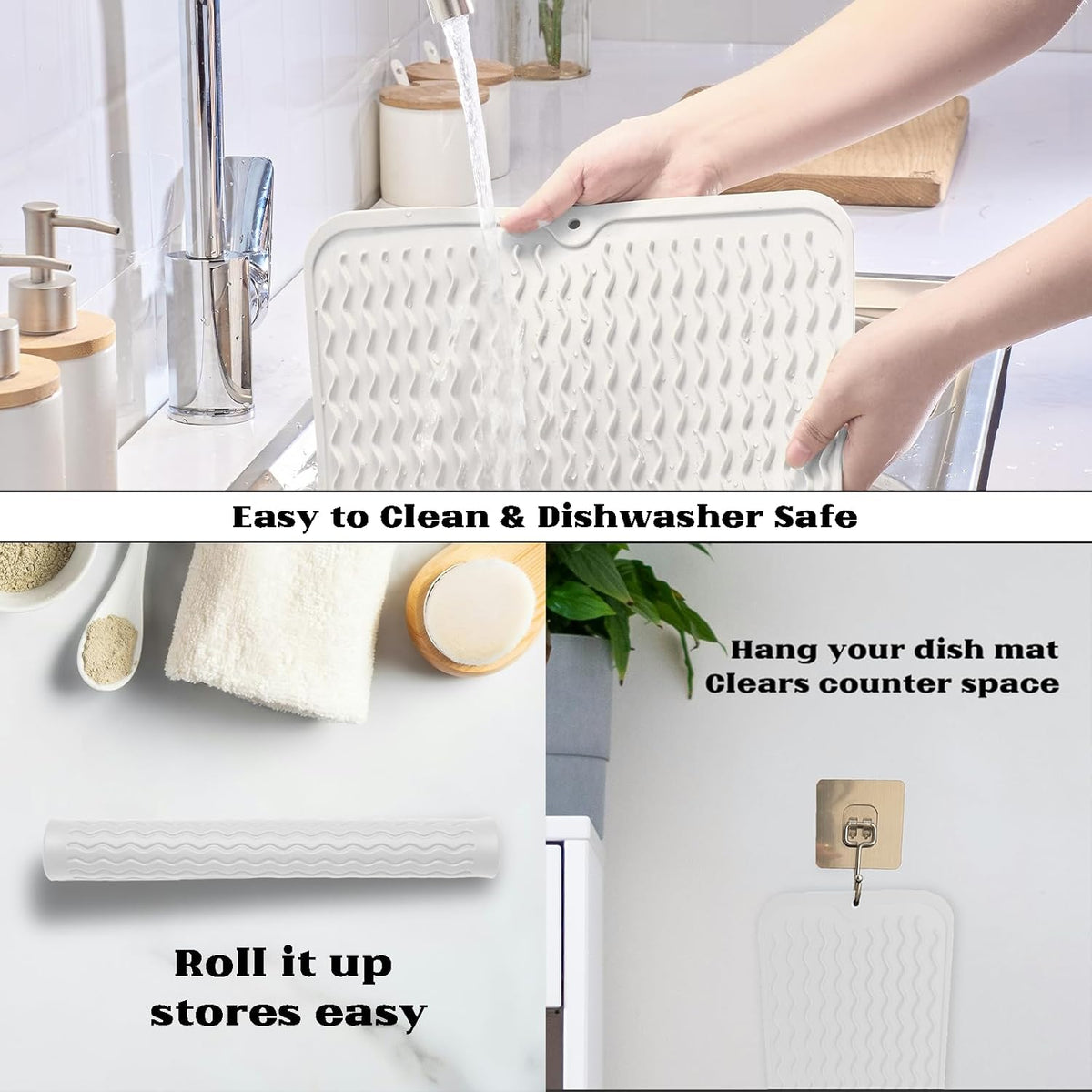 ZLR Silicone Dish Drying Mat for Kitchen Counter, Eco-Friendly Fast Dry Dish Mat, Easy Clean Multi