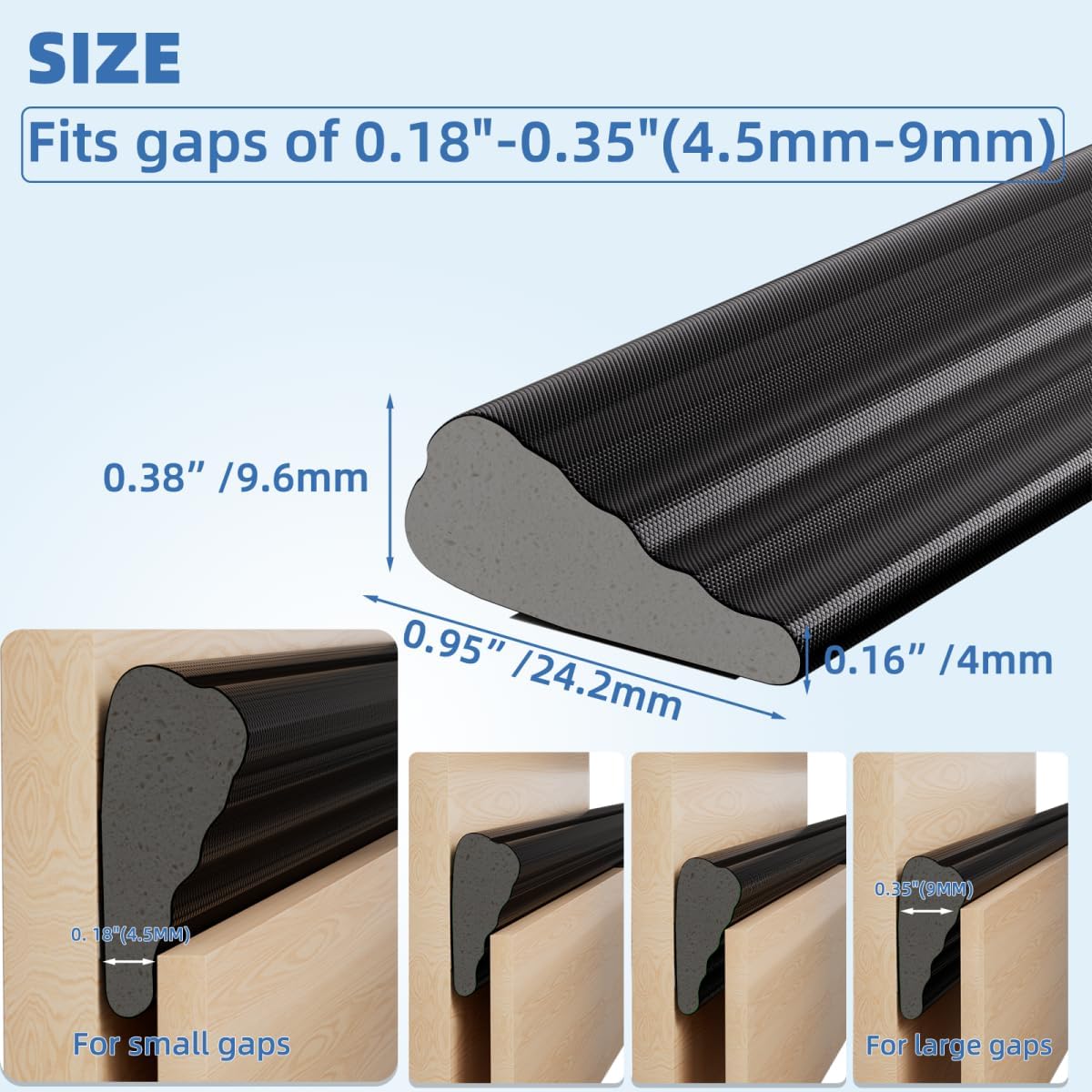 Wedge-Shape Window Weather Stripping Door Frame Seal Strip 3Pcs×196" Black,Upgrade Black