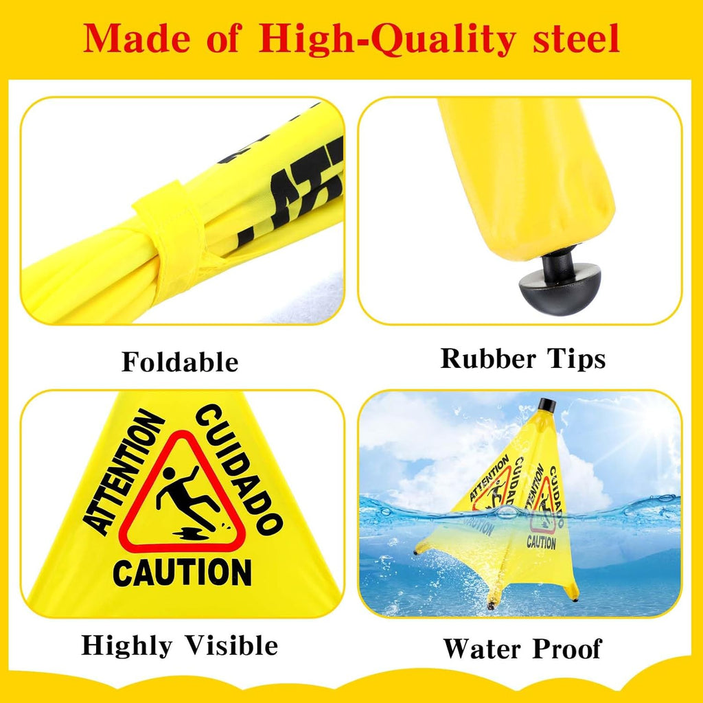 4-Packs Wet Floor Signs 20 Inch, Pop UP Bilingual Yellow Caution Wet Floor Sign with Wall Mounted