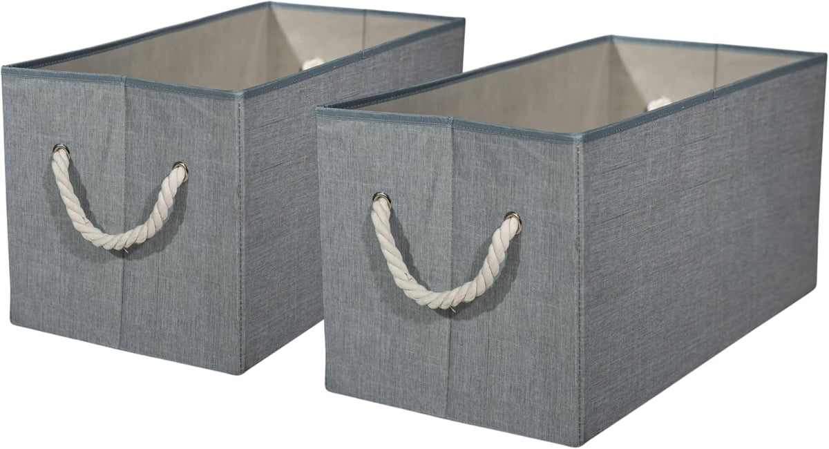 Storage Bins with Rope Handles, Gray Fabric Collapsible Storage Cubes, Large Decorative Storage