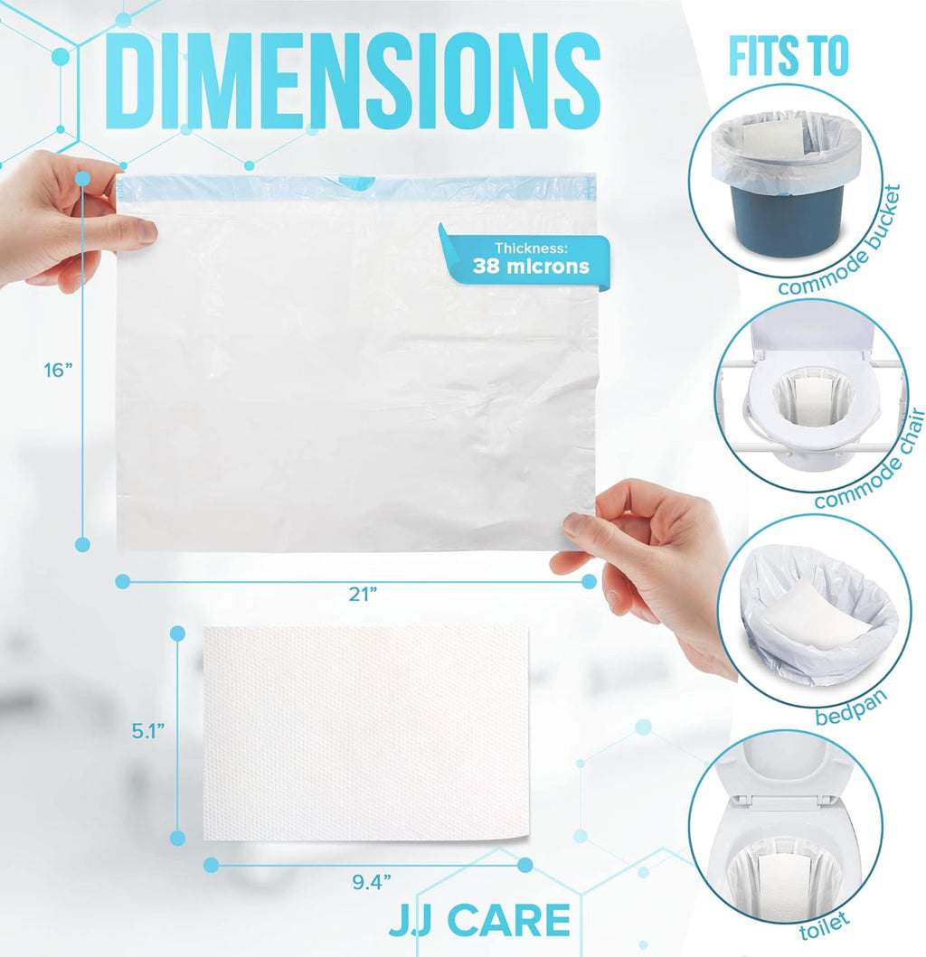 JJ CARE Bedside Commode Liners with Absorbent Pads - Pack of 90 Commode Poop Bags Liners 16"x21"