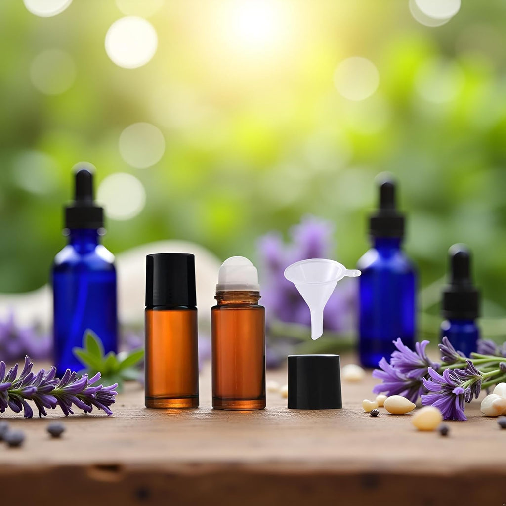 2Pcs Brown Glass Essential Oil Roller Bottles Refillable Roll on Bottles Empty Deodorant Bottle