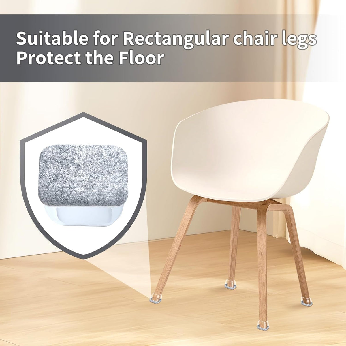 Ezprotekt 16 Pcs Rectangle Grey Felt Chair Leg Floor Protectors for Hardwood Floors, Rectangle