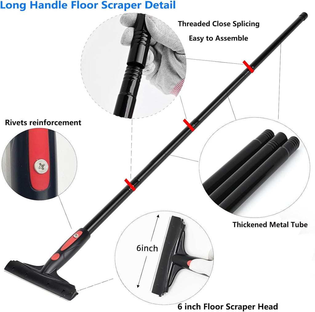 EHDIS Extenble Razor Blade Scraper, 16''-58'' Long Handle 6" Wide Blade Scraper Tool with 10