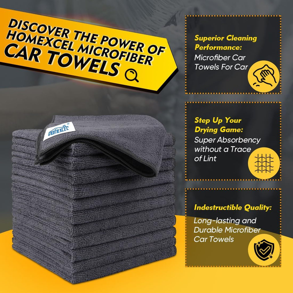 HOMEXCEL Grey Microfiber Cleaning Cloth 50 Pack, 12.5 x 12.5 inch Microfiber Towels for Cars, Ultra