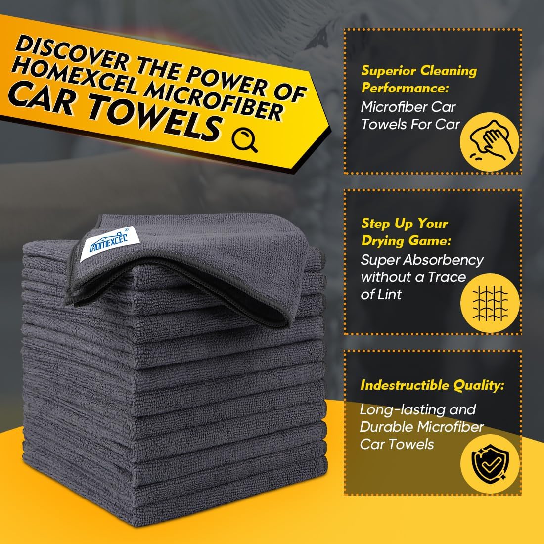 HOMEXCEL Grey Microfiber Cleaning Cloth 50 Pack, 12.5 x 12.5 inch Microfiber Towels for Cars, Ultra