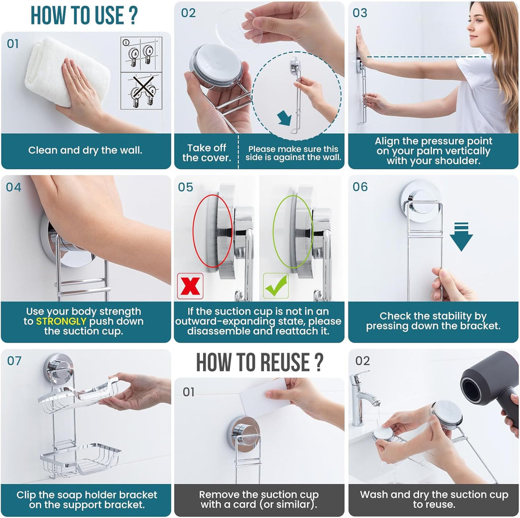 TAILI Double Layer Soap Dish Holder, Bar Soap Tray Suction Cup for Shower Wall, Draining for