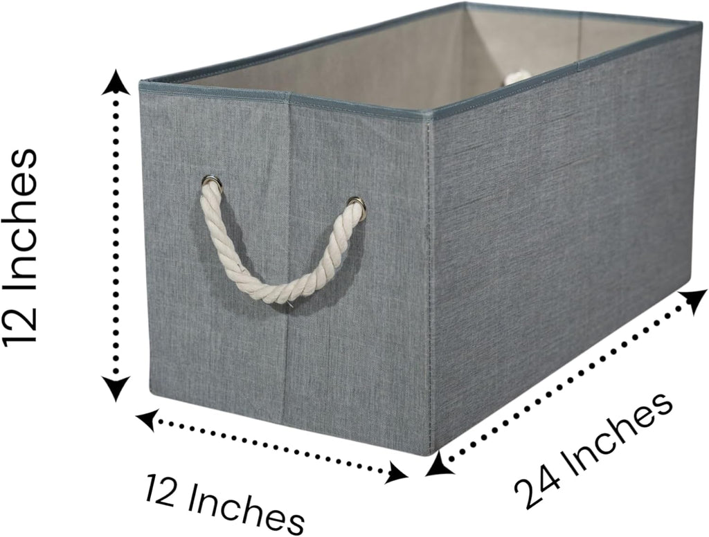 Storage Bins with Rope Handles, Gray Fabric Collapsible Storage Cubes, Large Decorative Storage