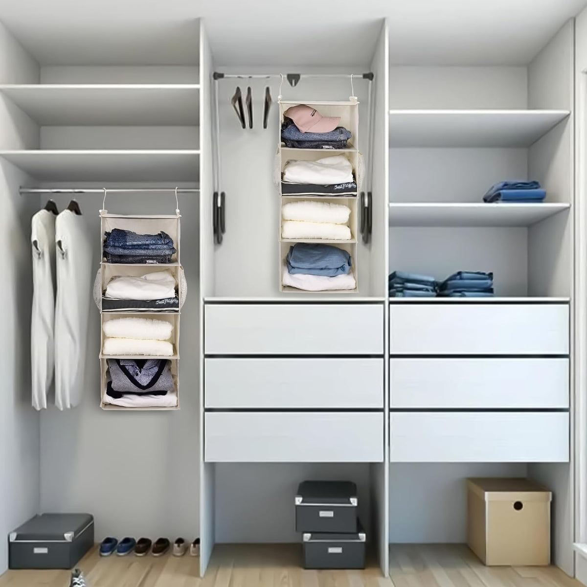 MAX Houser 4 Tier Shelf Hanging Closet Organizer, Space Saver,Closet Hanging Shelf with 2 Sturdy