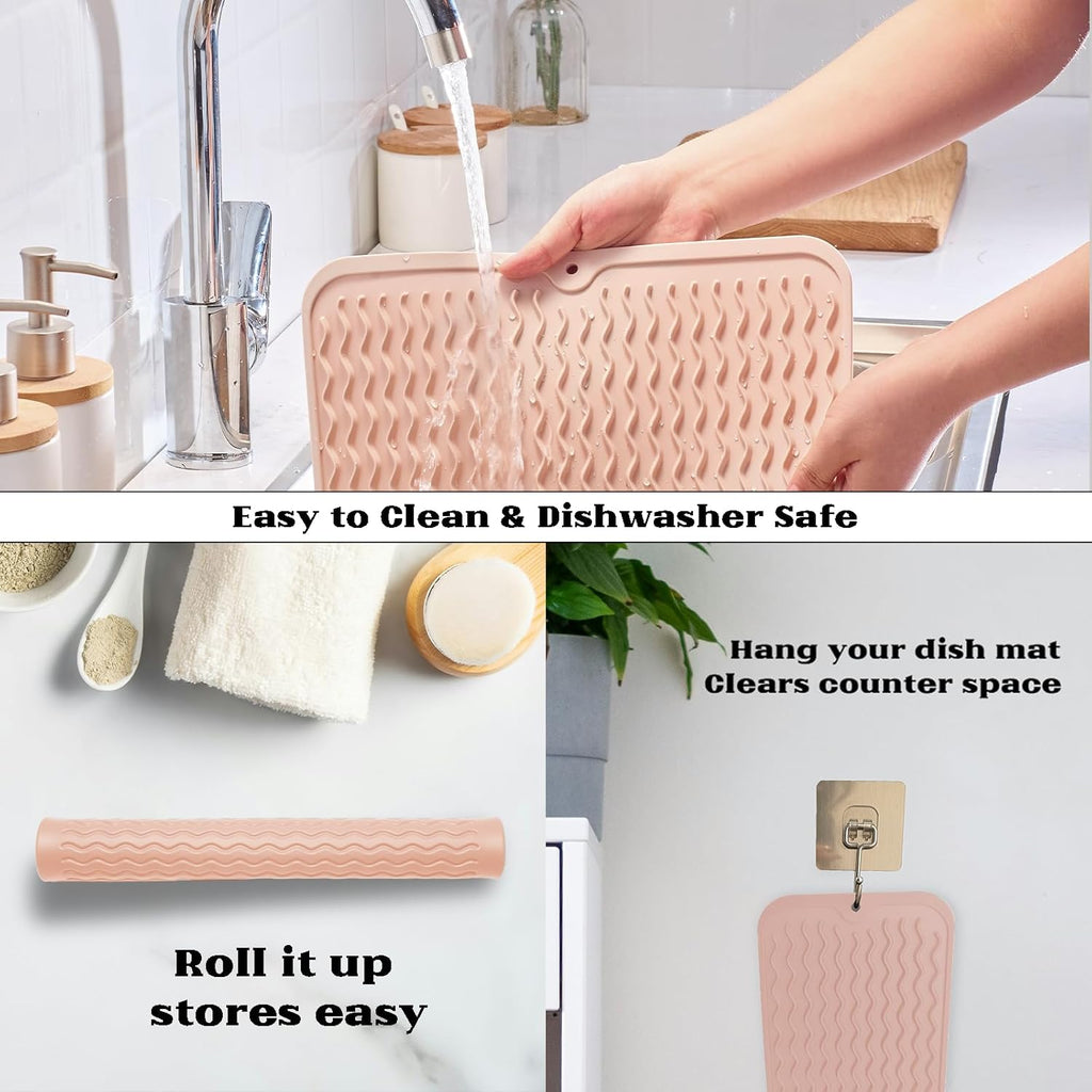 ZLR Silicone Dish Drying Mat for Kitchen Counter, Eco-Friendly Fast Dry Dish Mat, Easy Clean Multi