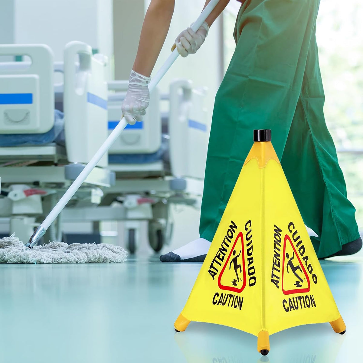 2 Pcs Pop up Wet Floor Sign with Storage Tube 20 Inch Wet Safety Signs Commercial Caution Safety