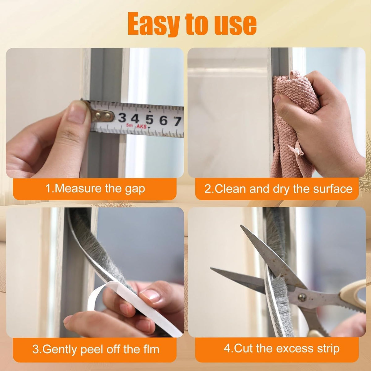 69FT Brush Weather Stripping, Neat Pile Self Adhesive Seal Strip for Windows and Door, Weatherstrip