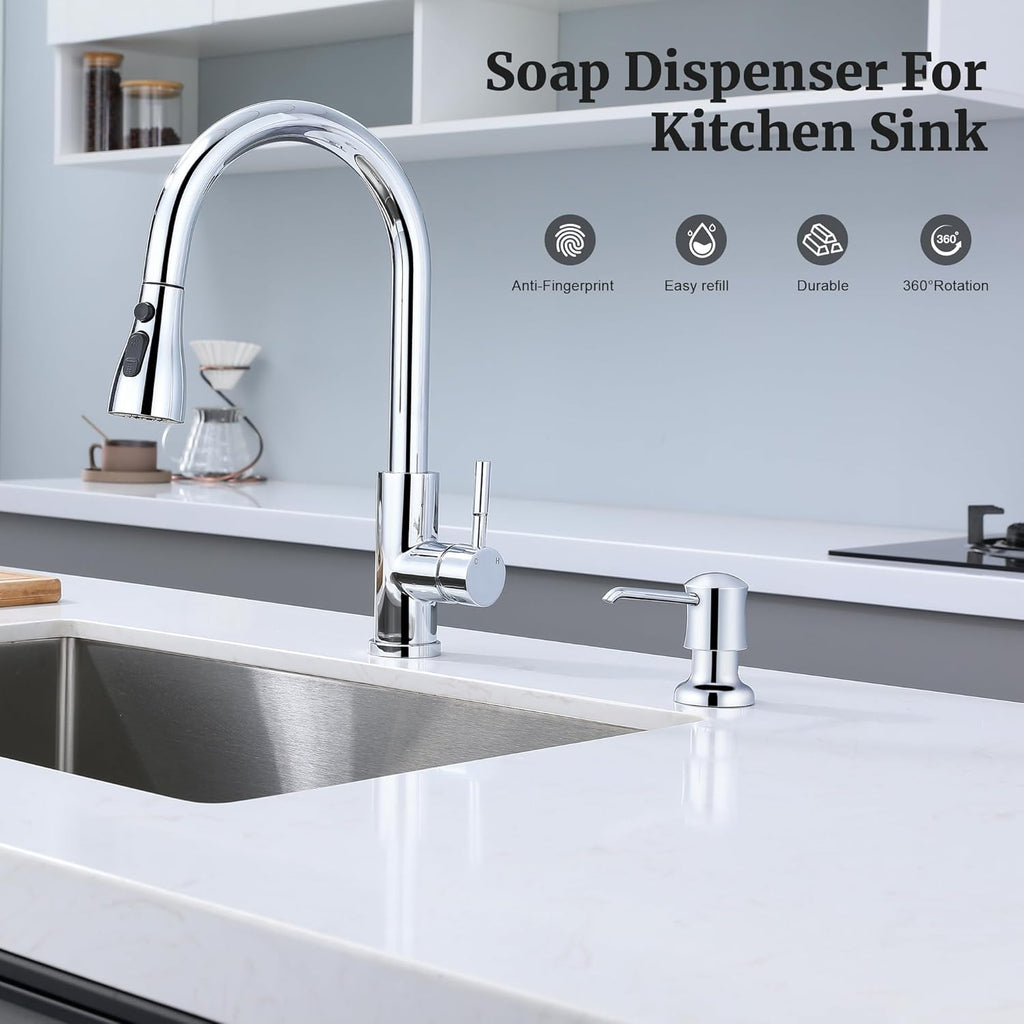 Sink Soap Dispenser for Kitchen Sink Chrome Upgrade with 40" Silicone Extension Tube Kit, Connect