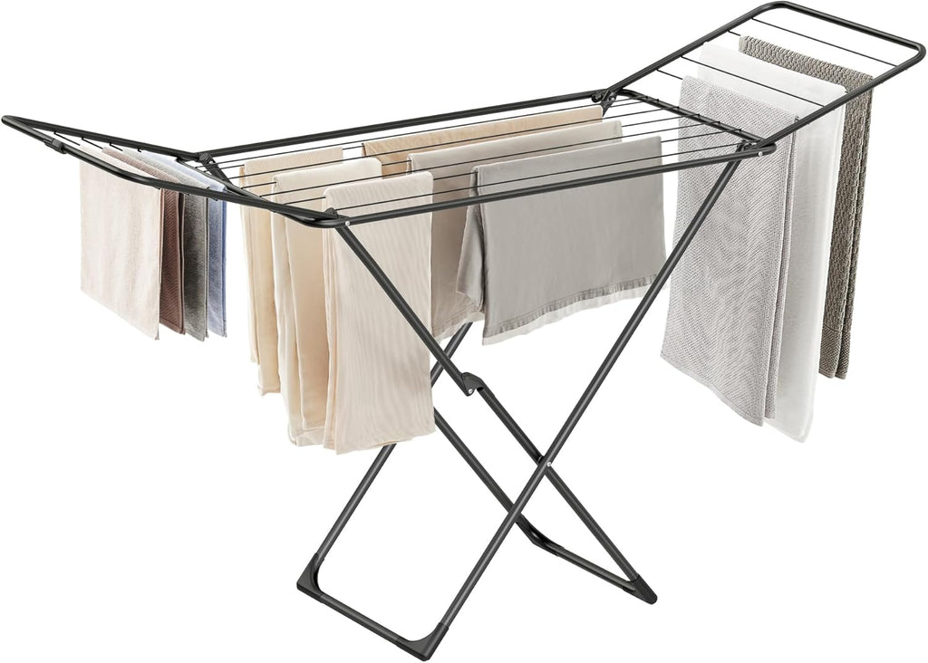 SONGMICS Clothes Drying Rack, Metal Laundry Drying Rack, Foldable, Space-Saving, Free-Standing